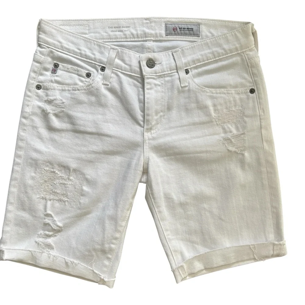 AG Denim The Nikki Relaxed Skinny Distressed Bermuda Denim Shorts - Picture 2 of 16